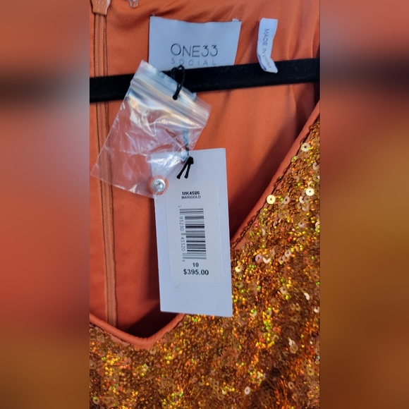 ONE33 Social Women's Orange Sequin Long Sleeve Cocktail Mini Dress Size 10 /$395 - Picture 5 of 10